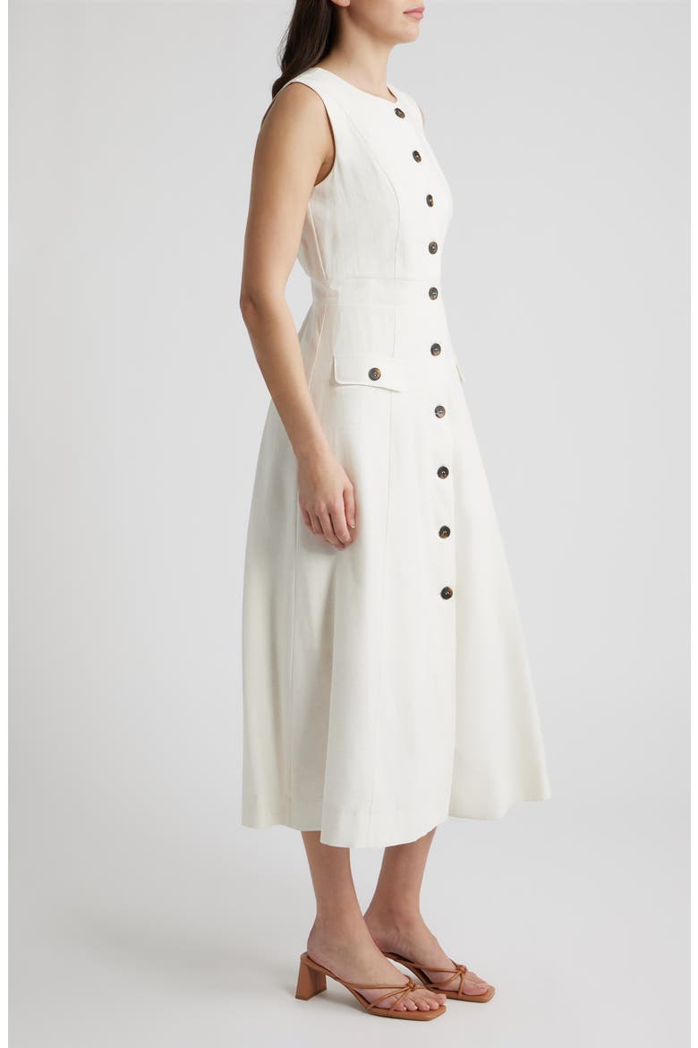 Sleeveless Button-Up Midi Dress, Alternate, color, OATMEAL