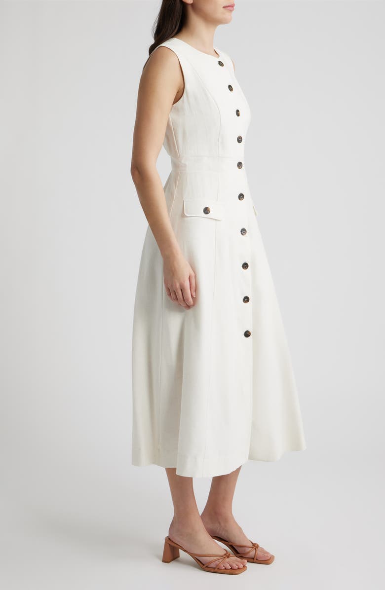 ZOE AND CLAIRE Sleeveless Button-Up Midi Dress, Alternate, color, Oatmeal