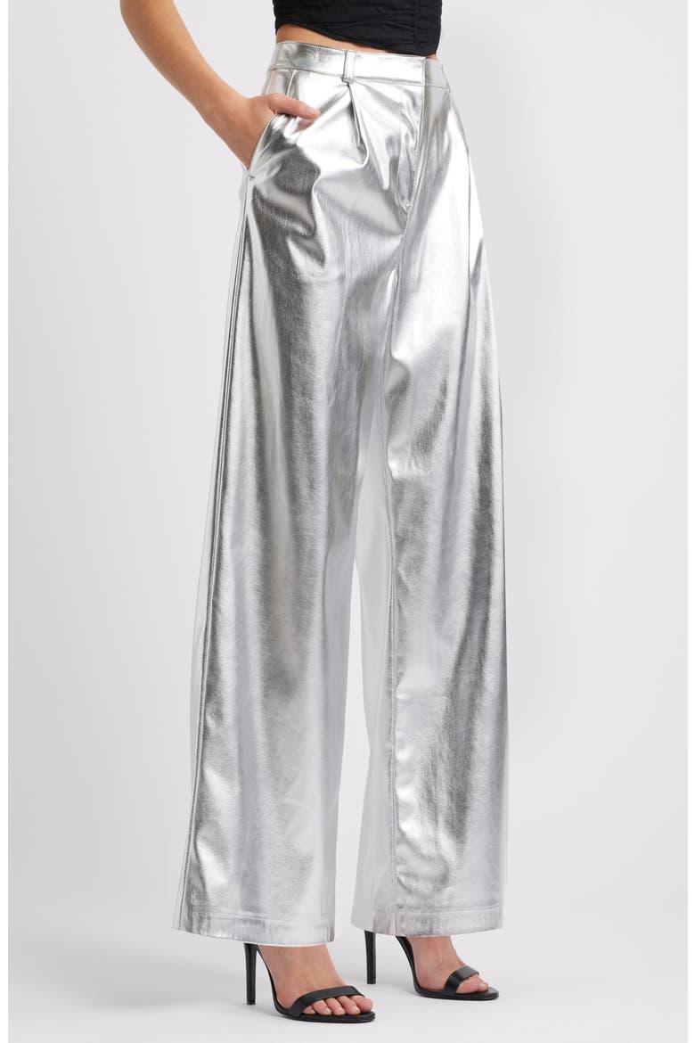 Metallic Faux Leather Pants, Alternate, color, SILVER METALLIC