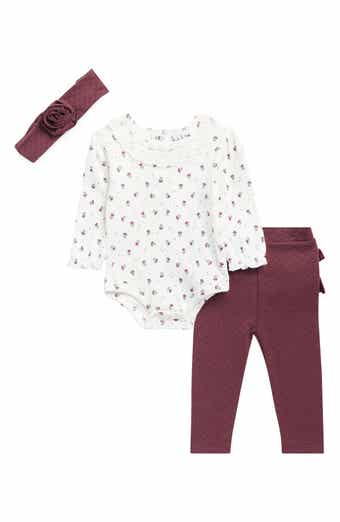Nicole Miller Long Sleeve Bodysuit, Leggings & Headband Set