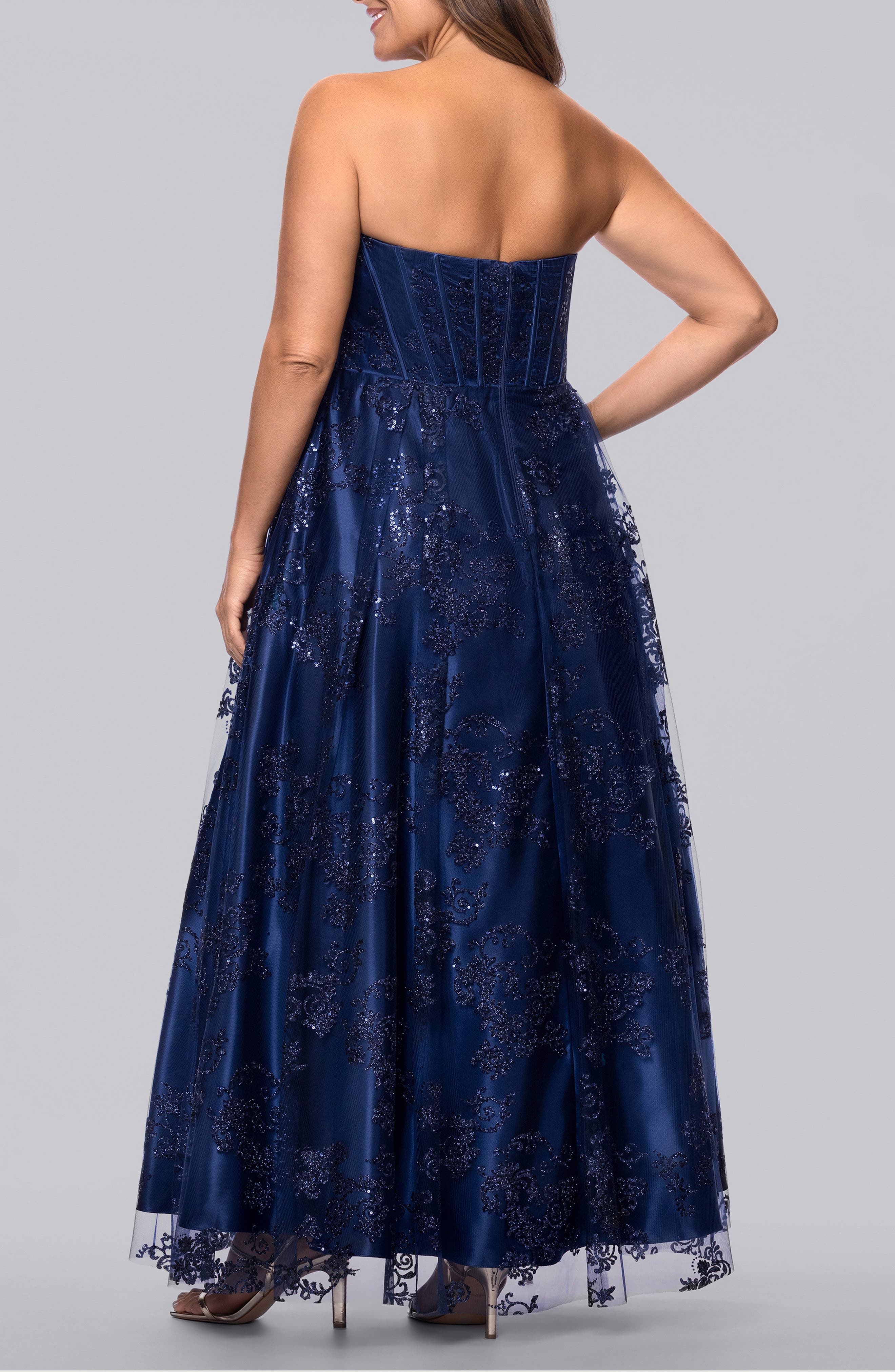 Glitter Mesh Corset Strapless A-Line Gown - image 4