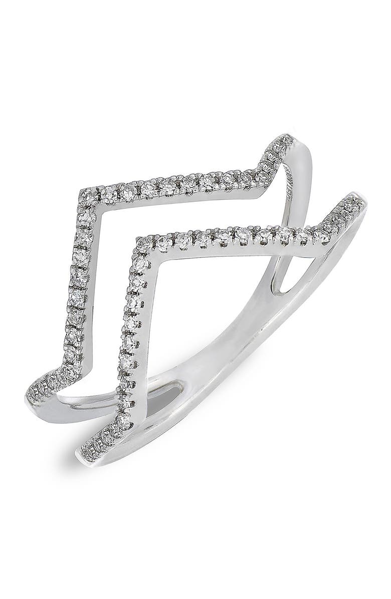 Carrière Jewelry Sterling Silver Pave Diamond Zigzag Double Band Ring - 0.17 ctw, Main, color,