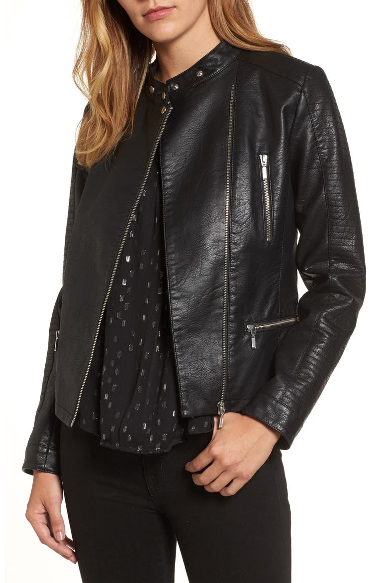 Quilted Faux Leather Moto Jacket, Main, color, BLACK