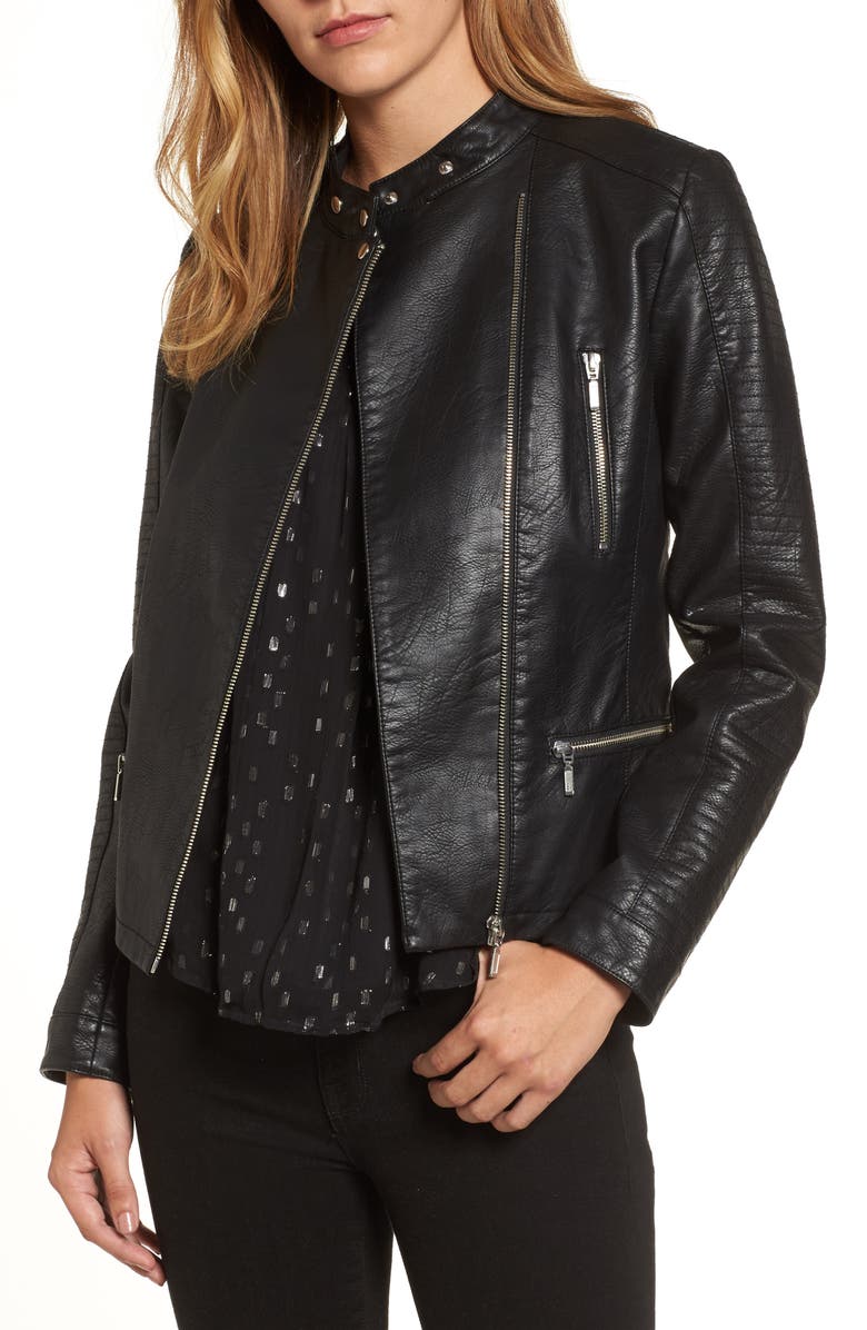 Halogen<sup>®</sup> Quilted Faux Leather Moto Jacket, Main, color, 