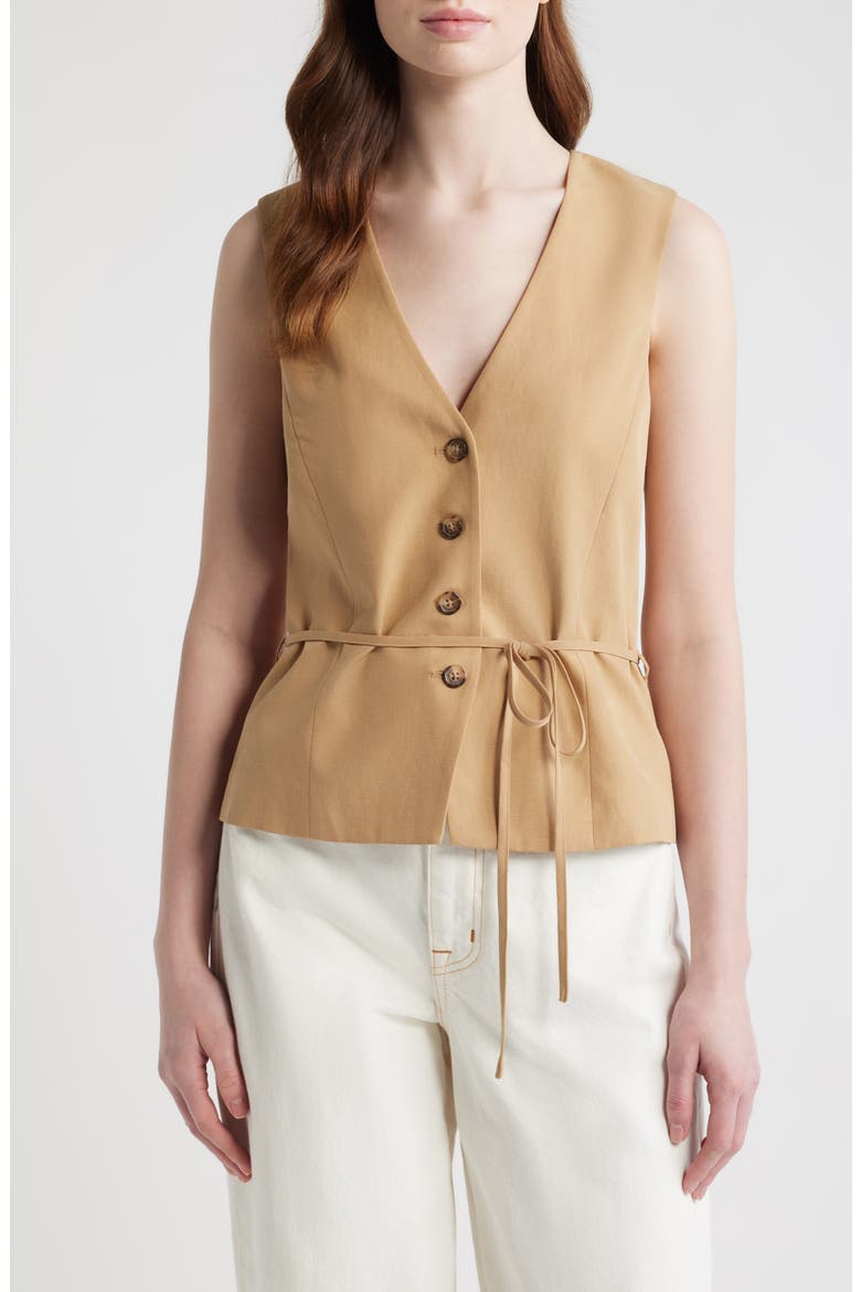 Paulette Tie Waist Vest, Main, color, FAWN