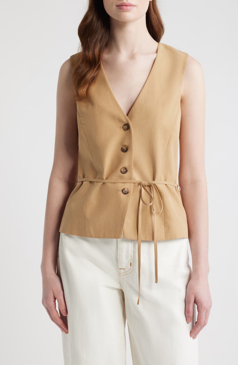 rag & bone Paulette Tie Waist Vest, Main, color, Fawn