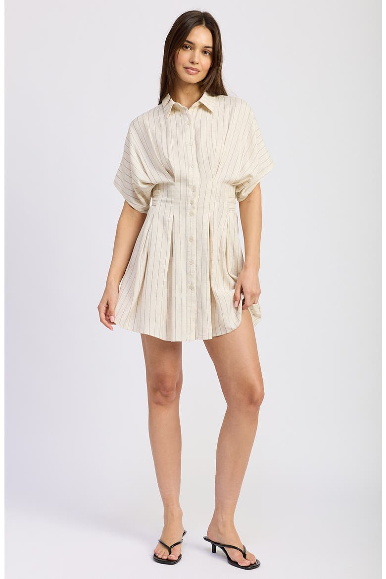 Cameron Pleated Mini Shirtdress, Alternate, color, NATURAL BLACK