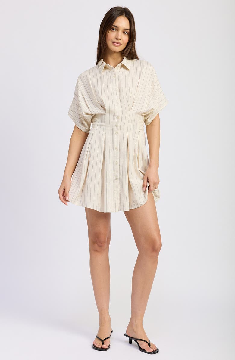 En Saison Cameron Pleated Mini Shirtdress, Alternate, color, Natural Black
