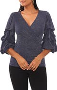 Chaus Surplice V-Neck Lantern Sleeve Blouse