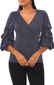 Chaus Surplice V-Neck Lantern Sleeve Blouse