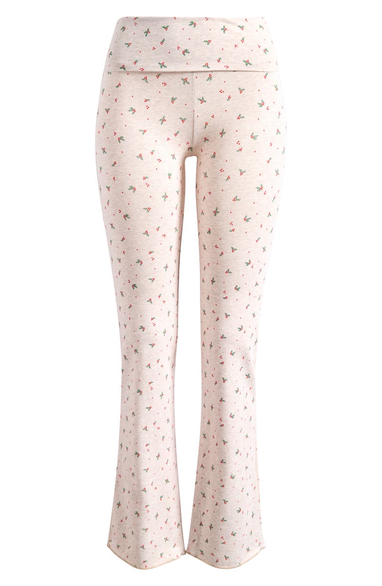 SKIMS Stretch Cotton Jersey Foldover Pants, Alternate, color, Oatmeal Holly Print