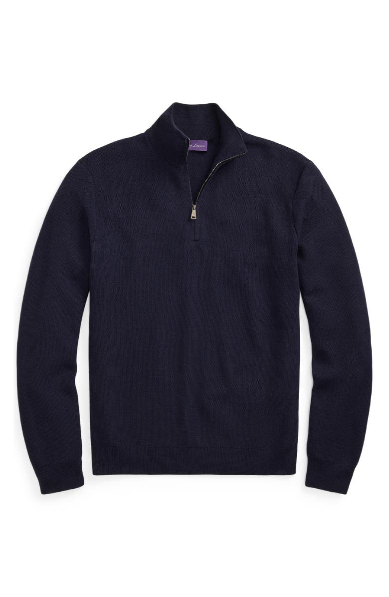 Ralph Lauren Purple Label Wool Piqué Quarter Zip Pullover, Alternate, color, Classic Chairman Navy