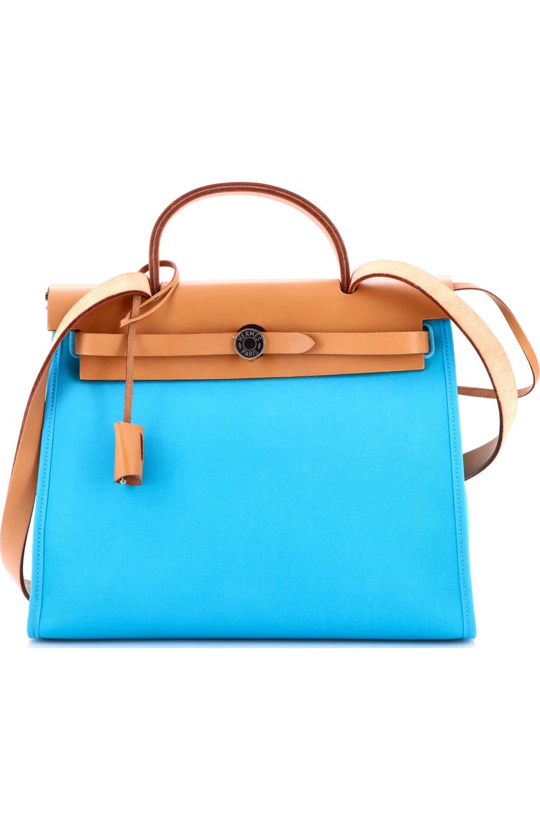 Pre-Owned Hermes Herbag Zip Verso Leather and Toile 31, Main, color, Bleu Azteque