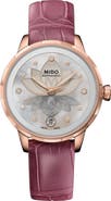 MIDO Rainflower Diamond Night Mode Automatic Leather Strap Watch, 34mm