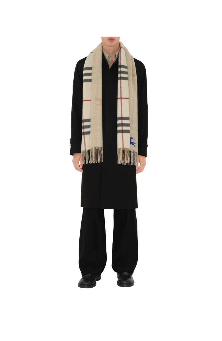 Burberry Reversible EKD Check Cashmere Scarf, Alternate, color, Stone