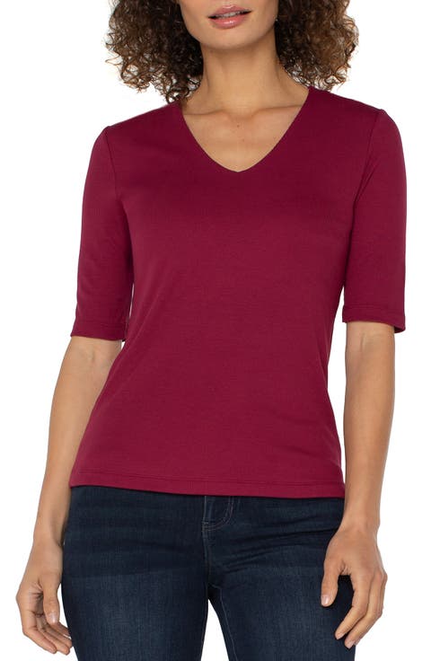 (取寄) リバプールロサンゼルス レディース 3/4 スリーブ V-ネック ニット ティー Liverpool Los Angeles women 3/4 Sleeve V-neck Knit Tee Blue Spacedye DOUBLE LAYER V-NECK RIB KNIT TOP – LIVERPOOL LOS ANGELES
