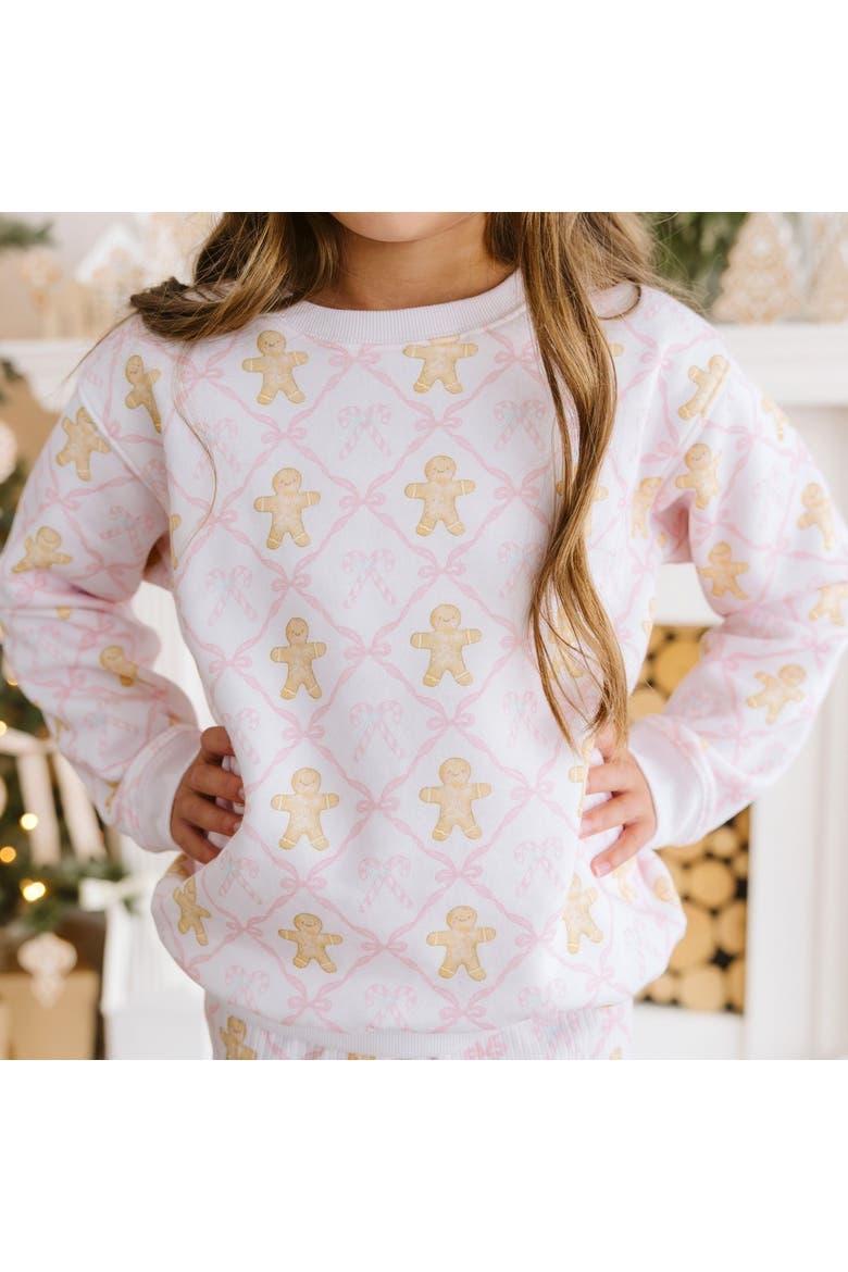 Gingerbread Bow Trellis Christmas Sweatshirt, Alternate, color, Ballet Pink