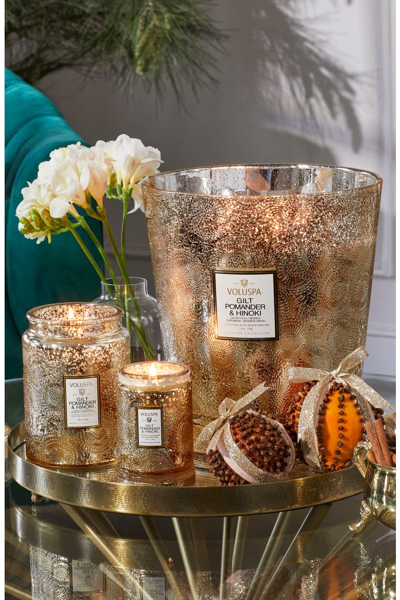Gilt Pomander & Hinoki Large Glass Jar Candle (Limited Edition), Alternate, color, GILT POM/HINOKI