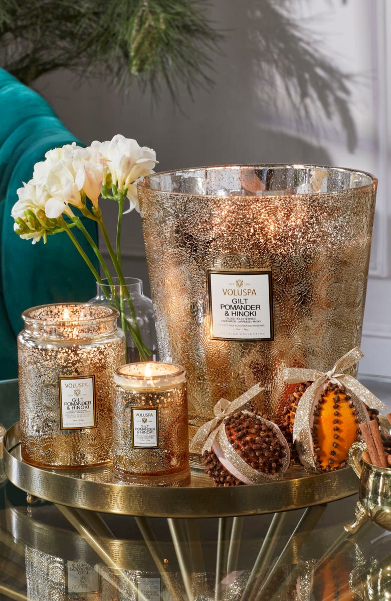Voluspa Gilt Pomander & Hinoki Hearth Candle, Alternate, color, Gilt Pom/Hinoki