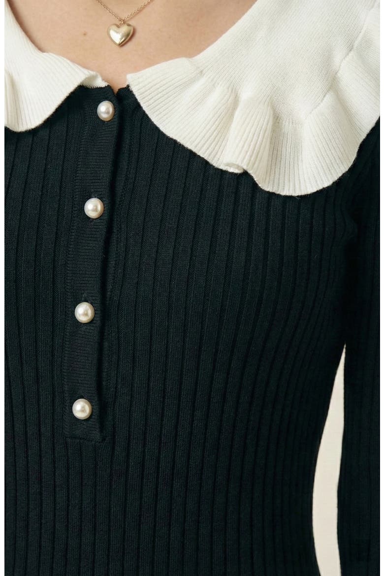 Ribbed Knit Ruffled Collar Midi Dress, Alternate, color, Black