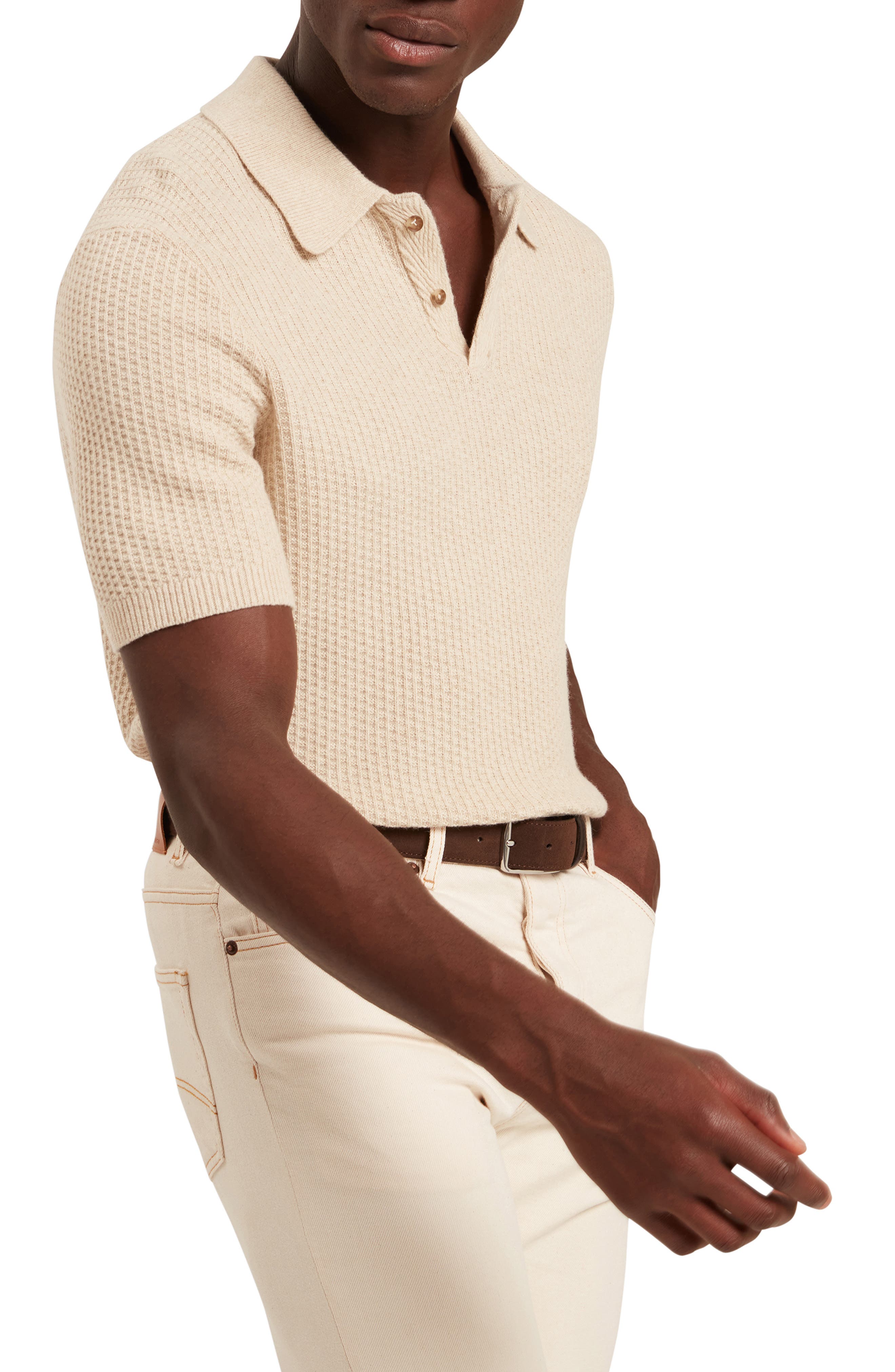 Caleum Waffle Knit Polo Sweater - image 2