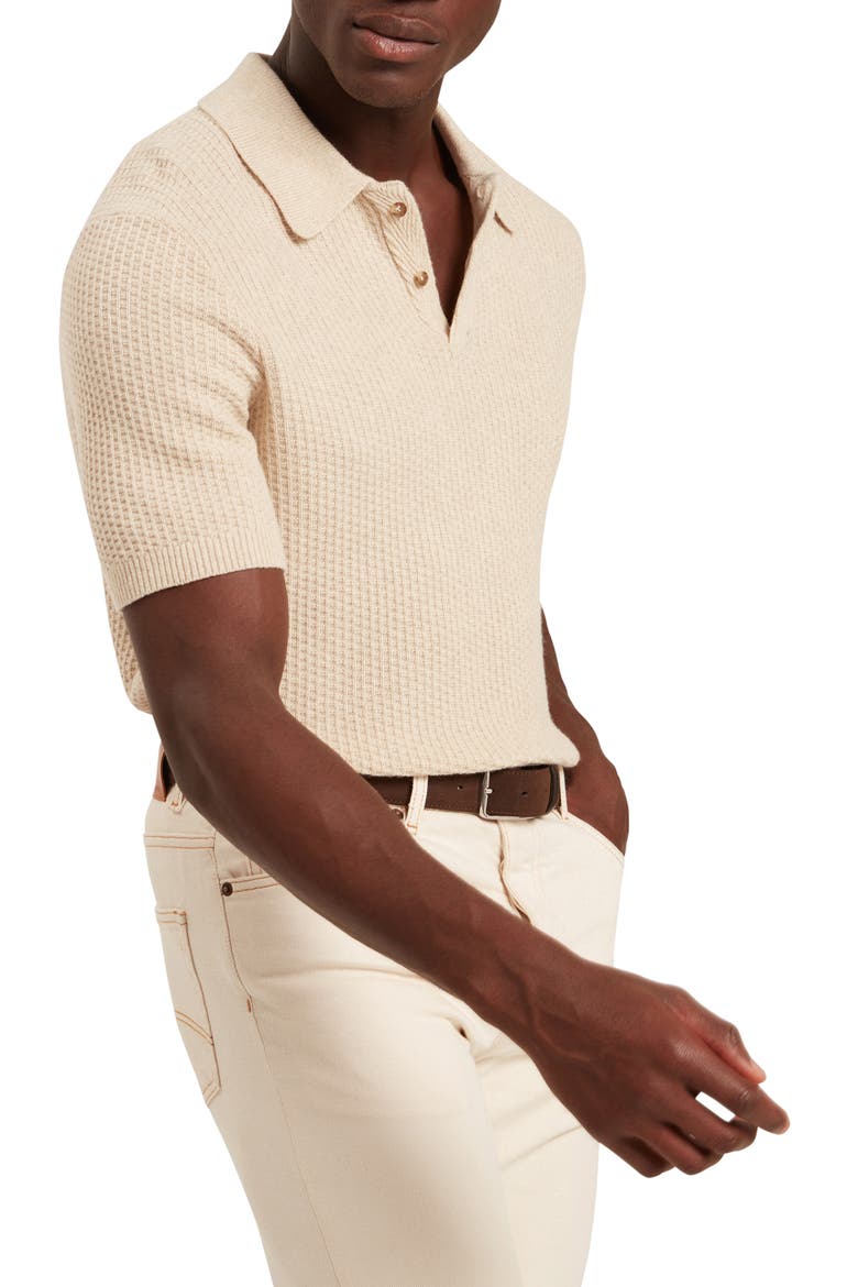 Caleum Waffle Knit Polo Sweater, Alternate, color, NATURAL