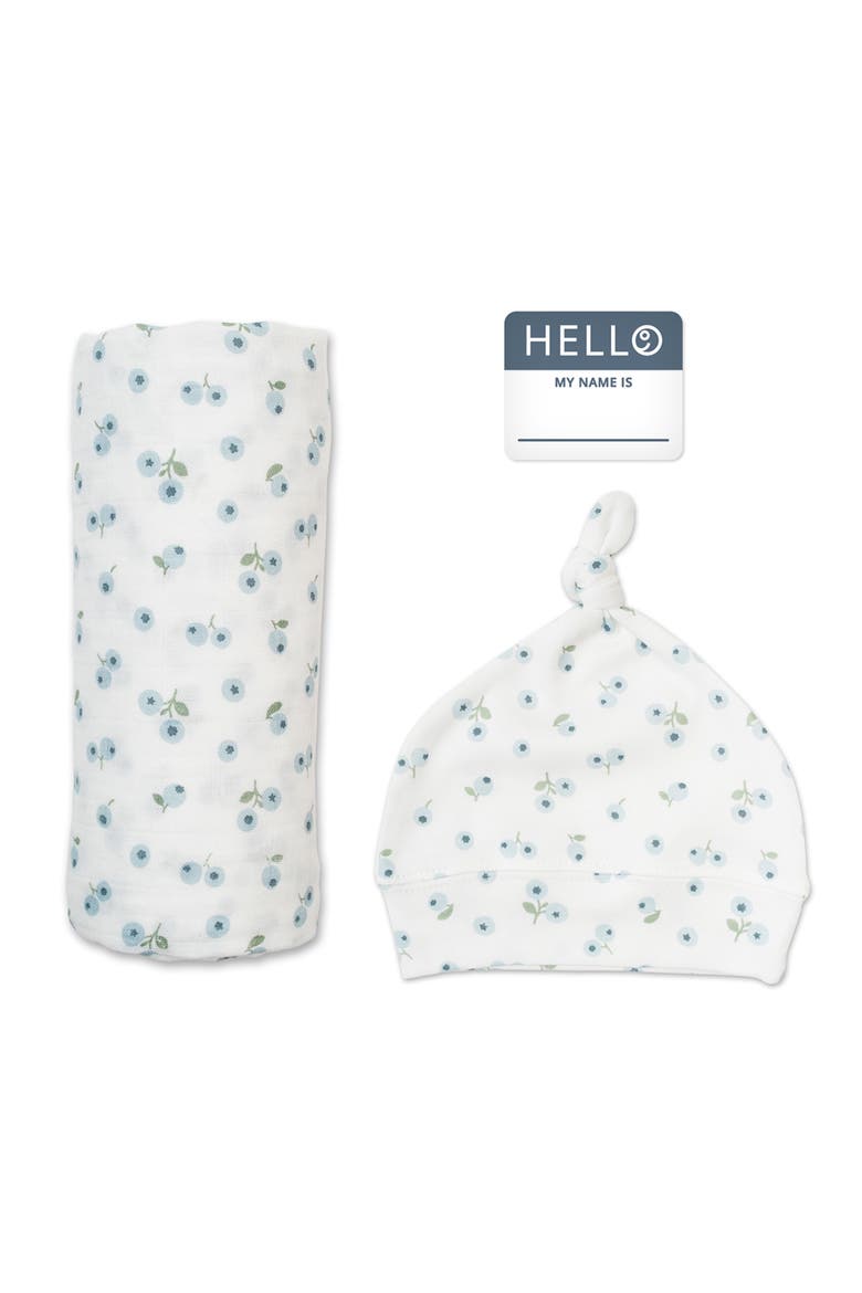 Hello World Hat & Swaddle Set, Main, color, Blueberries
