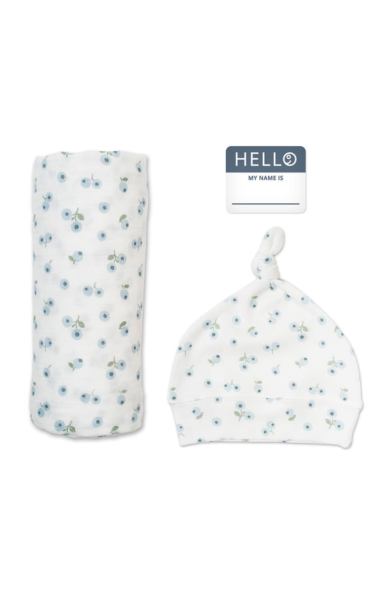 Lulujo Hello World Hat & Swaddle Set, Main, color, Blueberries