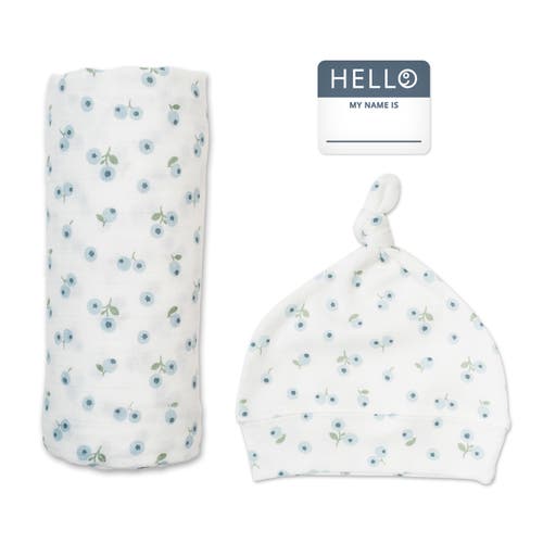 Shop Lulujo Hello World Hat & Swaddle Set In Blueberries