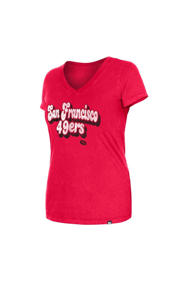 Women's New Era Scarlet San Francisco 49ers Enzyme Wash Low V-Neck T-Shirt, Alternate, color, Scarlet