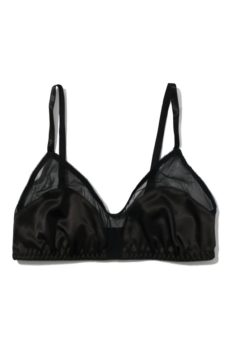 Mesh Panel Satin Bralette, Alternate, color, BLACK