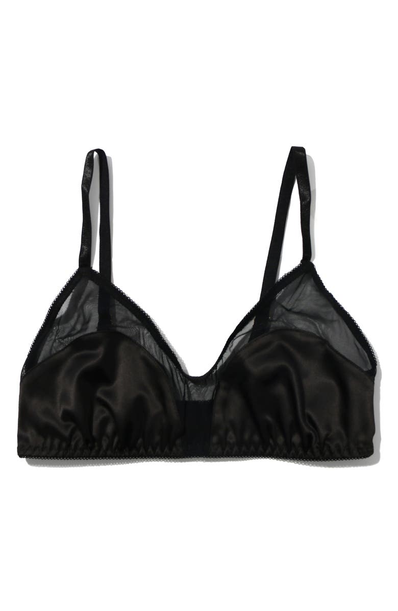 Hanky Panky Mesh Panel Satin Bralette, Alternate, color, Black