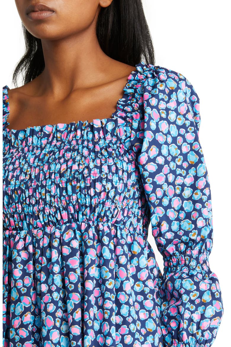 Beyonca Spot Print Smocked Cotton Babydoll Dress, Alternate, color, NACY SPOTTED IN THE WILD