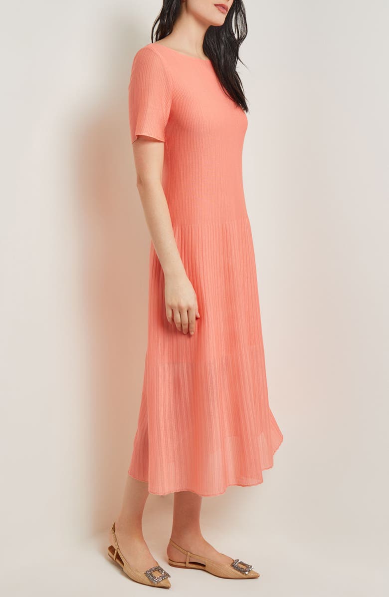 Misook Tonal Textured Stripe A-Line Midi Dress, Alternate, color, Ocean Coral