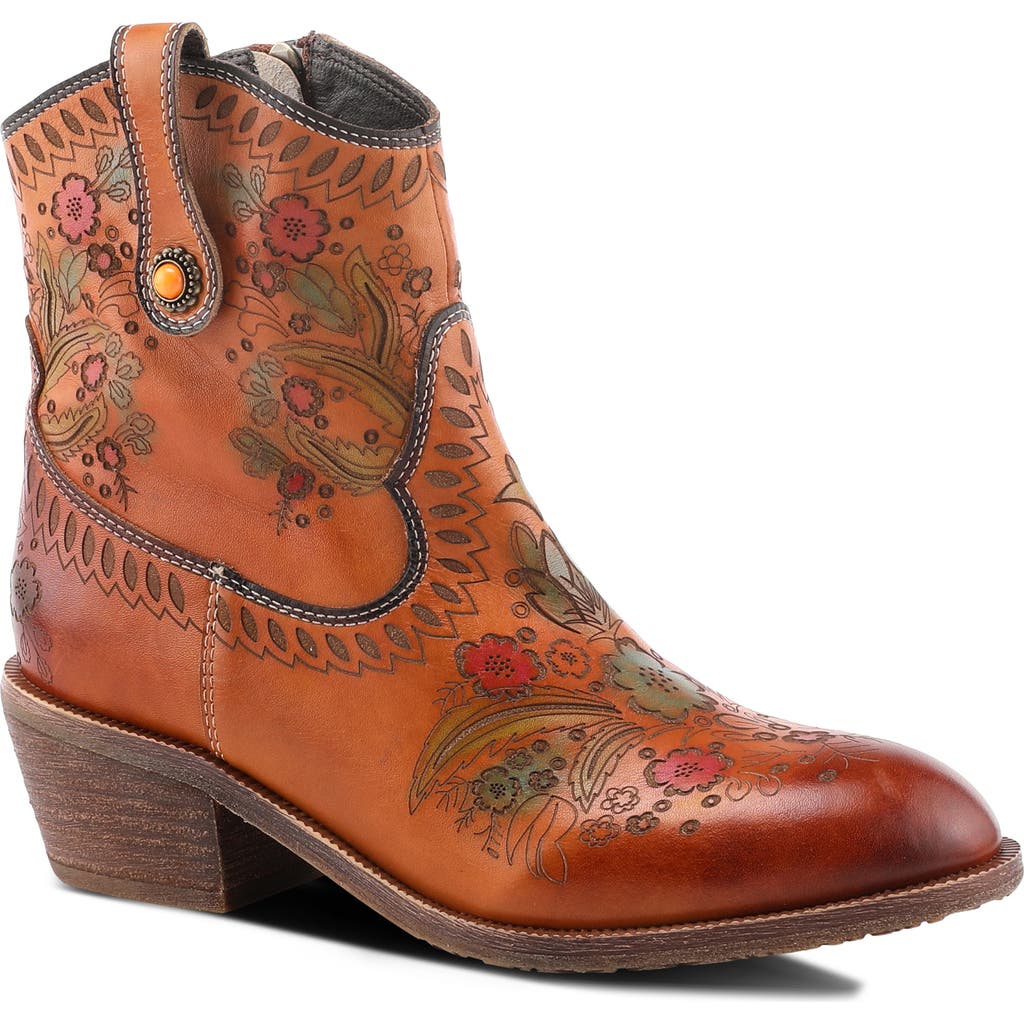 L'artiste By Spring Step Galop Embossed Floral Leather Bootie In Brown