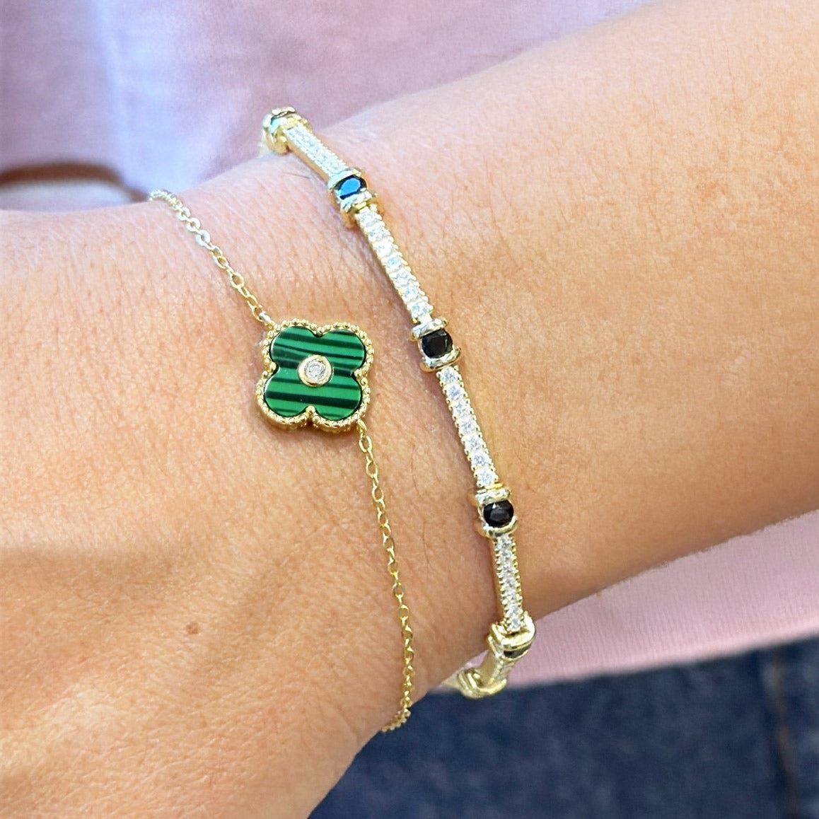 The Lovery Fine Jewelry Malachite Cz Accent Single Clover Bracelet ...