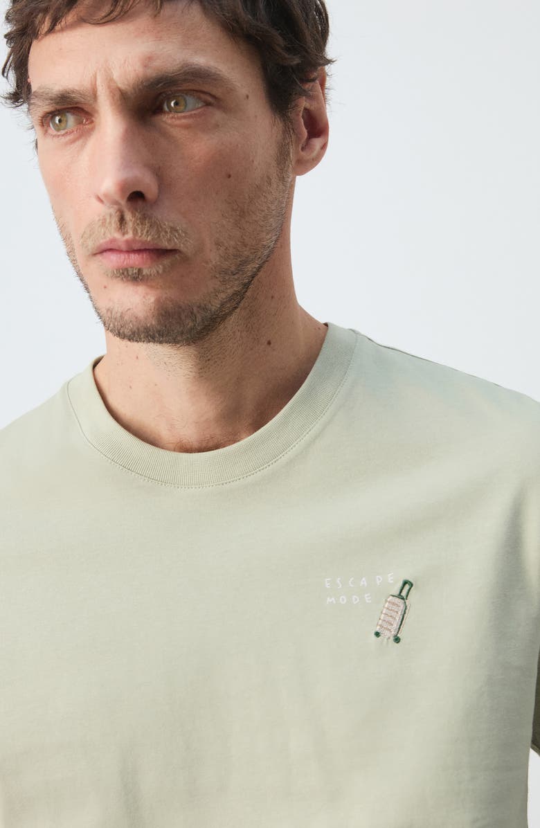 MANGO Escape Mode Embroidered Cotton T-Shirt, Alternate, color, Mint Green