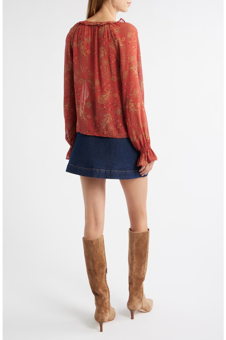 Alison Tie Neck Silk Top, Alternate, color, CARMINE RED MULTI