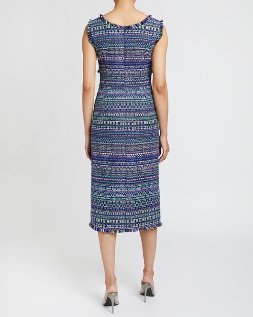 Santorelli Faye Sleeveless Fringe-trim Tweed Dress In Purple Multi
