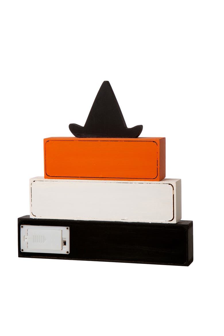 11.5"H  Halloween Wooden Lighted Witch/Word Block Table Decor w/Timer, Alternate, color, Brown