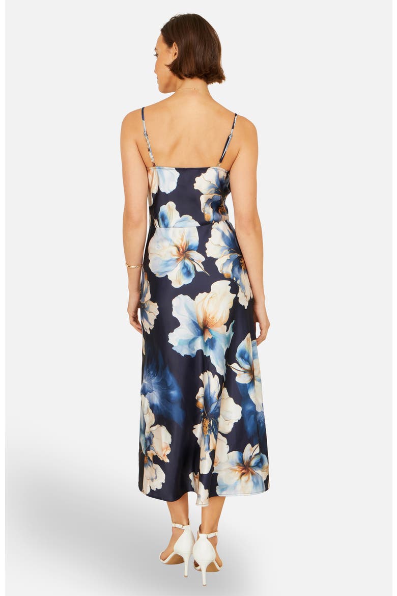 Cowl Neck Satin Floral Dress, Alternate, color, Navy