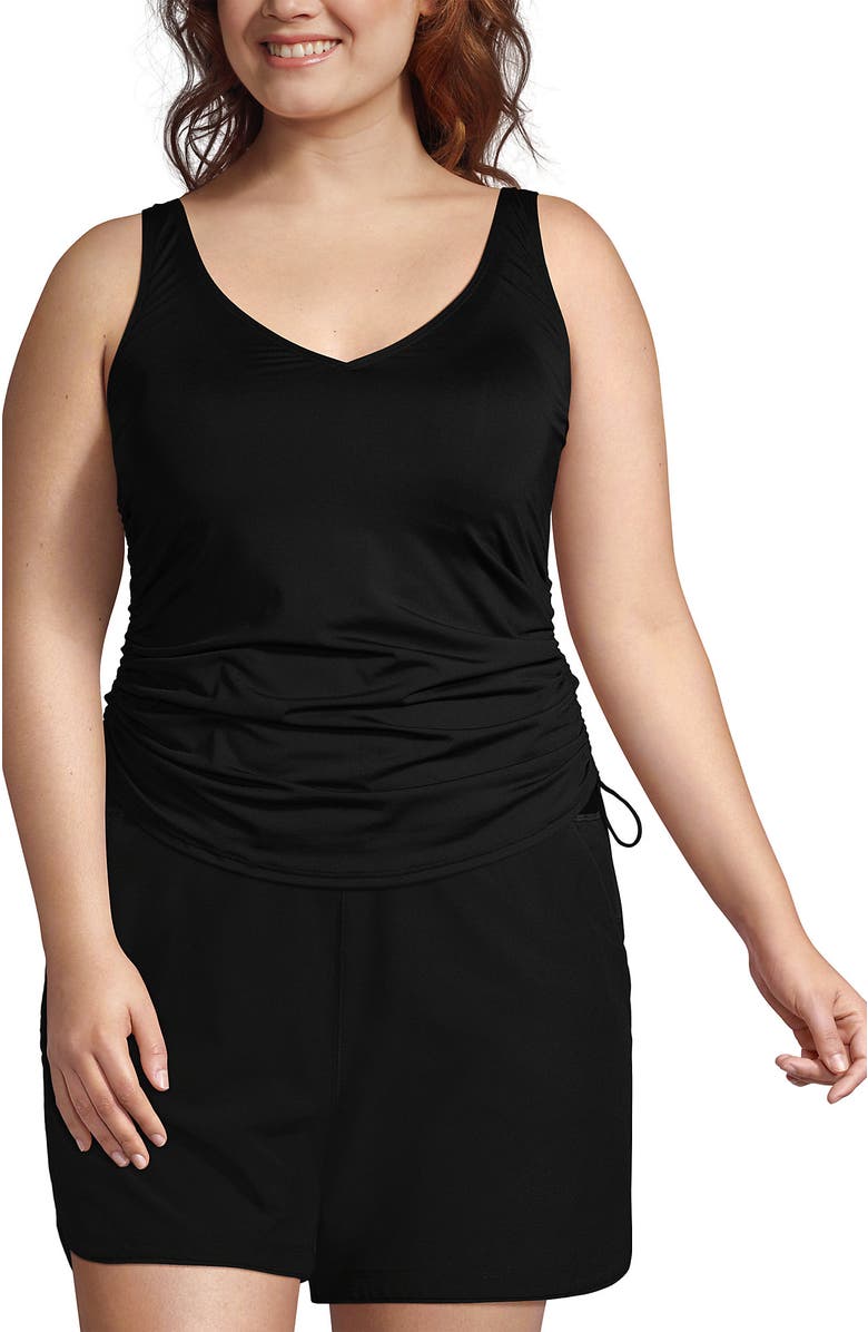 Lands' End Plus Size DD-Cup Chlorine Resistant Adjustable V-neck Underwire Tankini Top Swimsuit, Alternate, color, 
