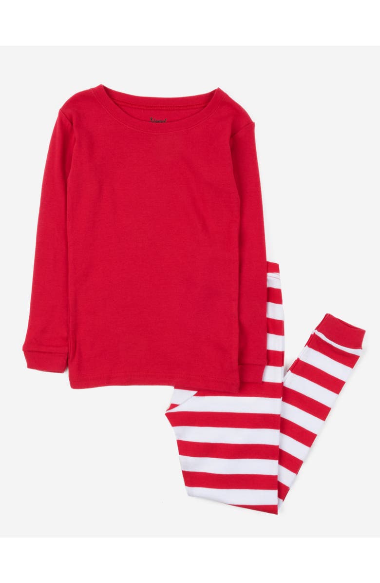 Leveret Two-Piece Striped Cotton Matching Family Holiday Pajamas, Main, color, Solid Red Top & Striped Pant