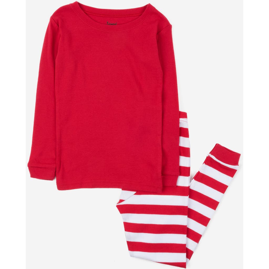 Leveret Kids Two-piece Striped Cotton Matching Family Holiday Pajamas In Red