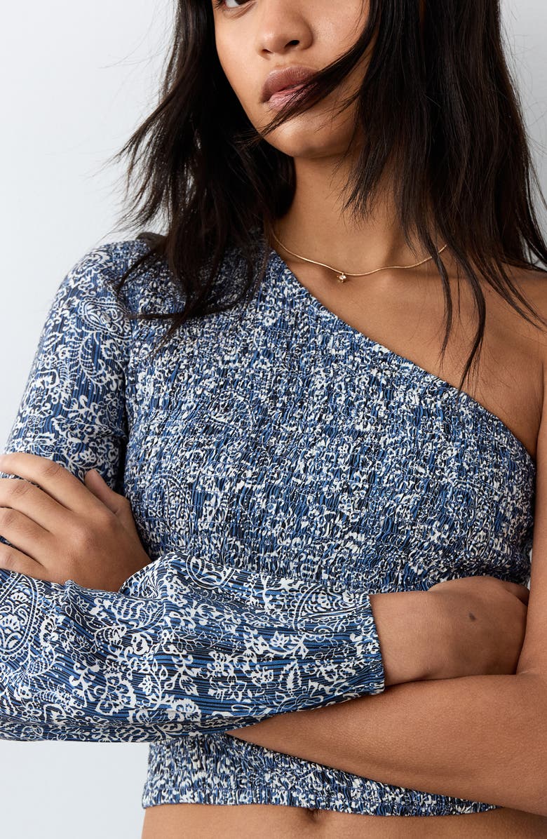 MANGO TEEN Abstract Paisley Print One Shoulder Crop Top, Alternate, color, 