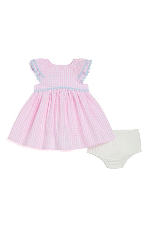 Gingham Flutter Sleeve Cotton Party Dress with Bloomers (Baby)