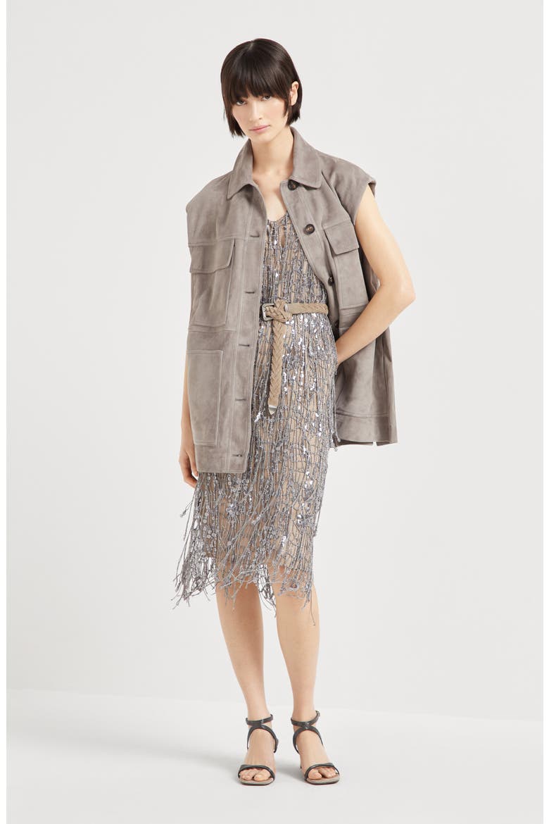 Glistening Embroidery dress, Alternate, color, Light Grey