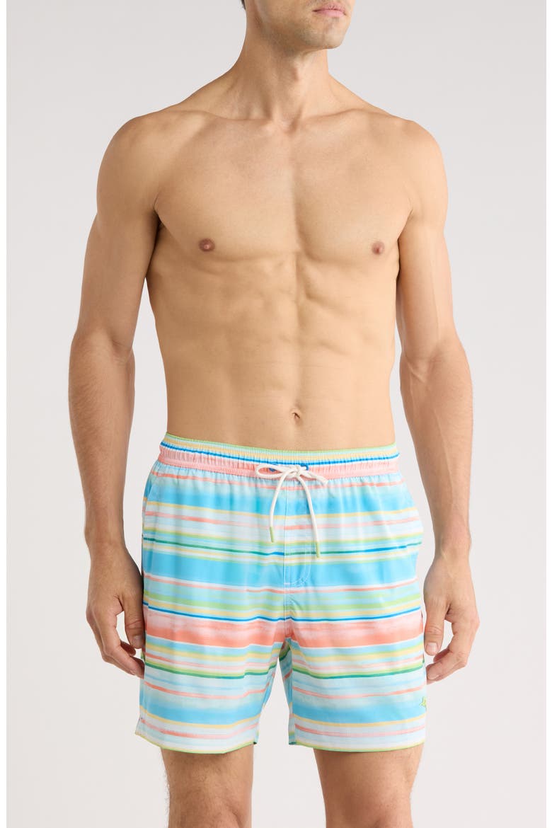Naples Sand & Stripes Swim Trunks, Main, color, TURQUOISE HAZE