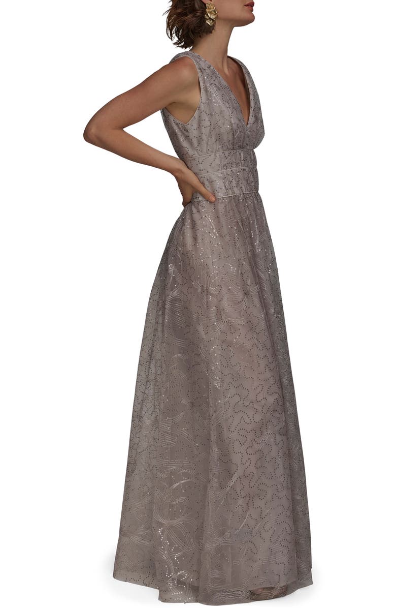 Donna Karan New York Sequin Embroidery Detail A-Line Gown, Alternate, color, Sisal