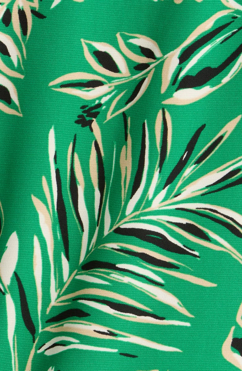 AK ANNE KLEIN Tropical Floral V-Neck Button-Up Knit Top, Alternate, color, Tropical Green Multi